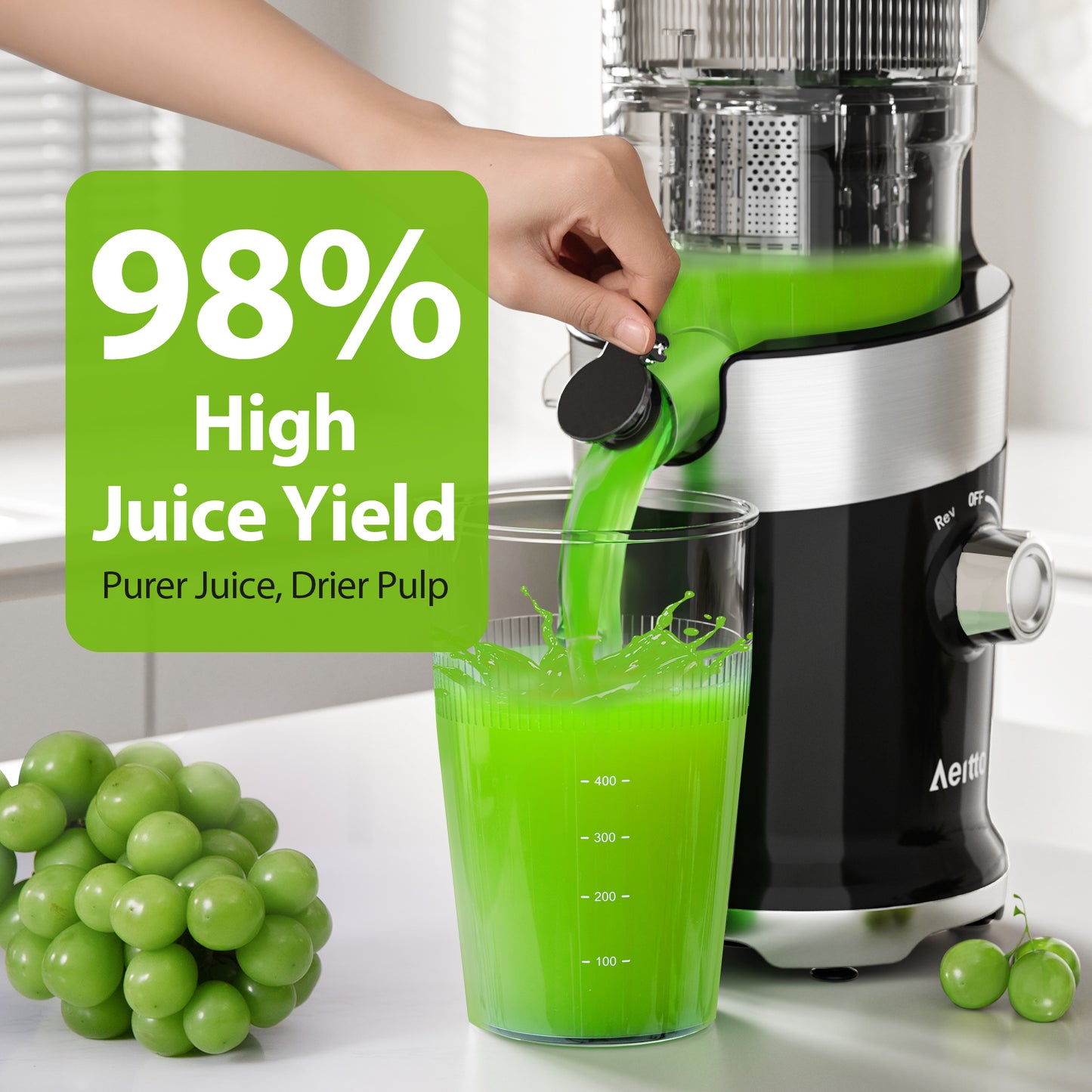 Aeitto 4.9" Wide Mouth Cold Press Juicer,Black