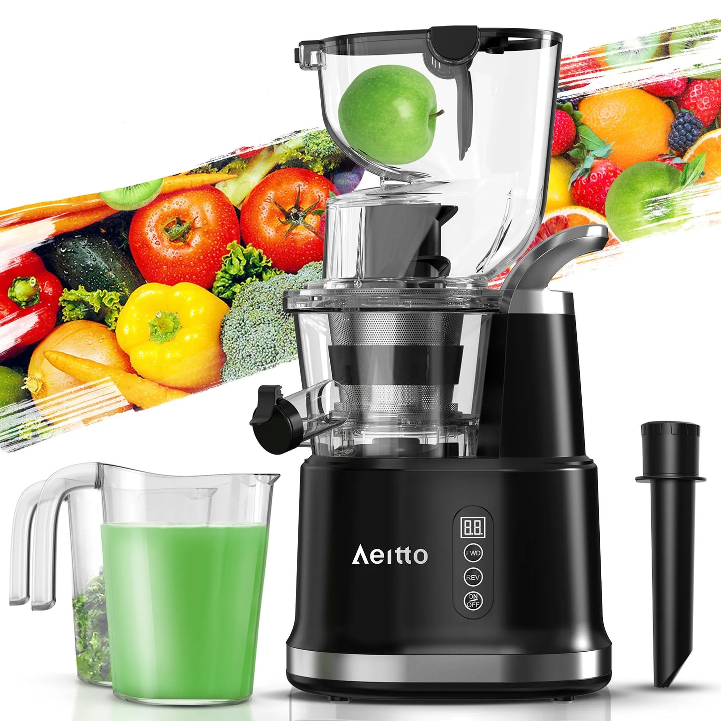 Aeitto Cold Press Juicer,Large Feed Chute, Large Capacity, Black