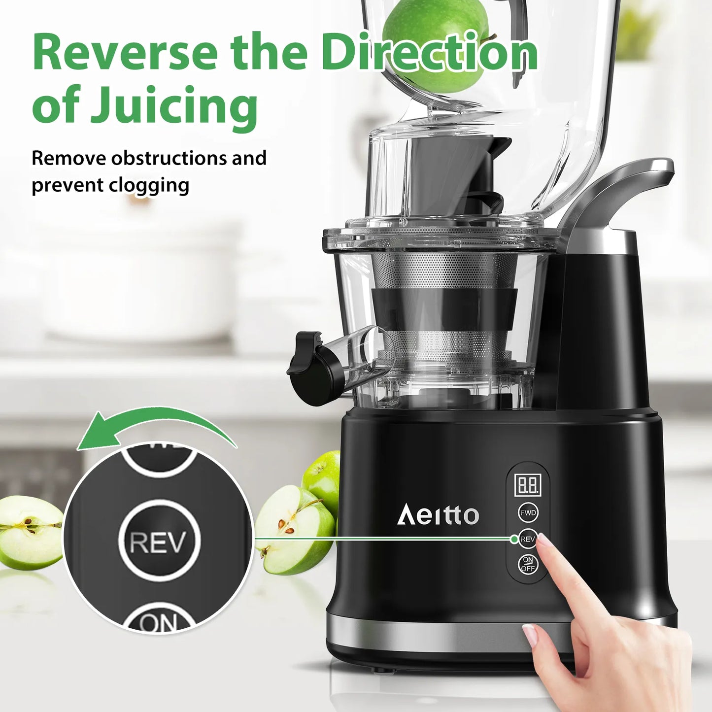 Aeitto Cold Press Juicer,Large Feed Chute, Large Capacity, Black