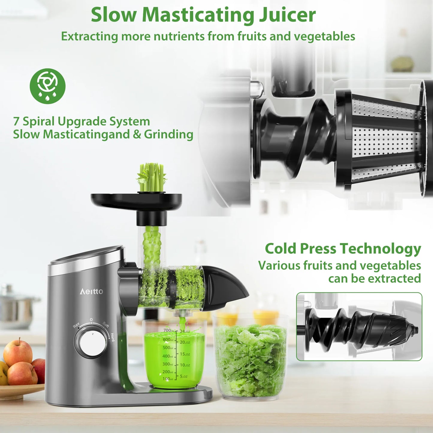 Aeitto Reverse Function Cold Press Juicer, Grey