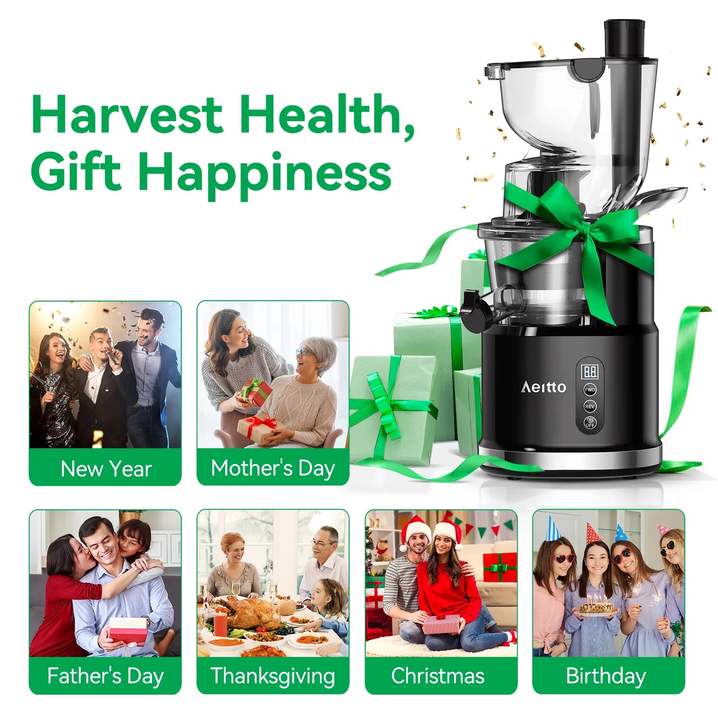 Aeitto Cold Press Juicer,Large Feed Chute, Large Capacity, Black