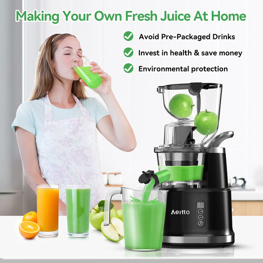 Aeitto Cold Press Juicer,Large Feed Chute, Large Capacity, Black