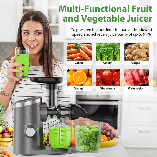 Aeitto Reverse Function Cold Press Juicer, Grey